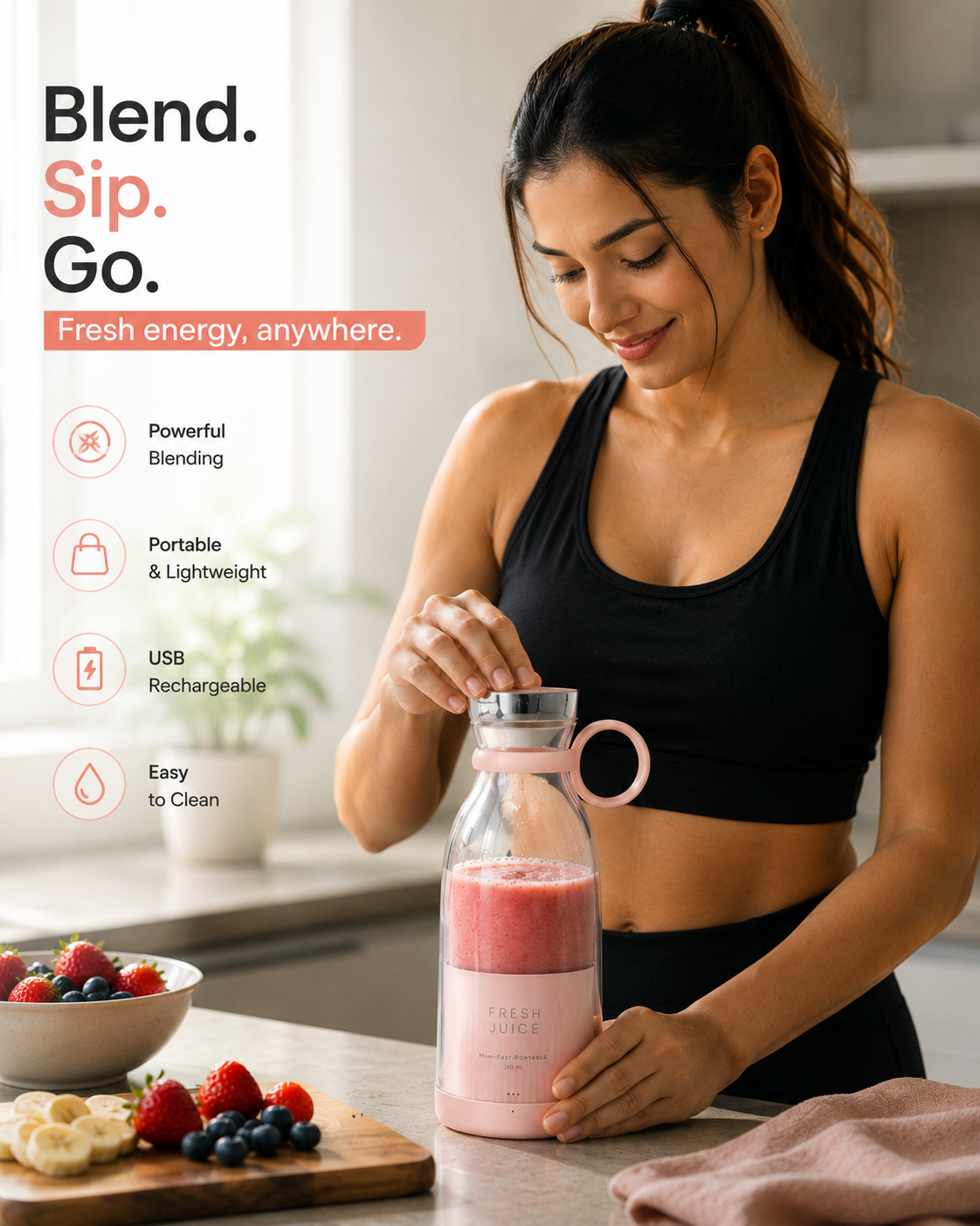 Portable Mini Blender – Fresh Smoothies & Juices Anywhere